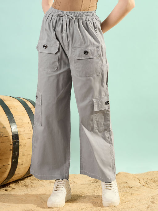 KASSUALLY Women Grey Cotton Comfortable Fit Pant