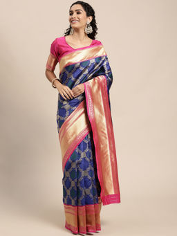 VAIRAGEE - Blue Women Banarsi Silk Saree with Unstitched Blouse