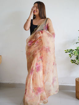 VAIRAGEE - Beige Soft Organza Embroidery Saree and Soft Banglory Silk Unstitched Blouse