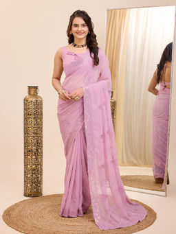 VAIRAGEE - Purple Soft Georgette Embroidery Saree and Soft Georgette Unstitched Blouse