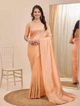 VAIRAGEE - Orange Soft Silk Saree and Soft Silk Unstitched Blouse