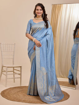 VAIRAGEE - Blue Soft Silk Saree and Soft Silk Unstitched Blouse
