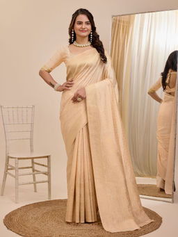 VAIRAGEE - Beige Soft Silk Saree and Soft Silk Unstitched Blouse