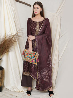 Stylee LIFESTYLE - Wine Chinon ChiffonEmbroidered Dress Material