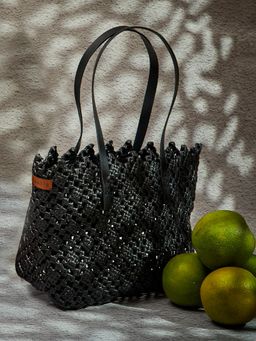 Maatir - Black Beauty Koodai Hand Knotted Plastic Lunch Tote Bag
