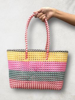 Maatir - Rainbow Koodai Hand Knotted Plastic Lunch Tote Bag