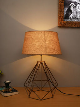 Homesake - Metal Diamond Table Lamp Golden Jute Shade