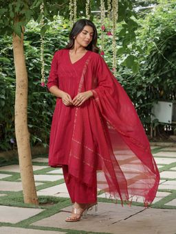 JITI - Red Meher Kurta with Pant and Dupatta