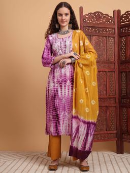 Sufiza Lifestyle - Women Chikankari Purple Kurta with Pant and Dupatta