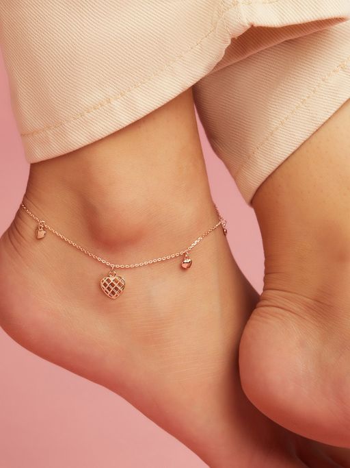Myka Rose Gold Initial Anklet Heart Charm Anklet Gold Anklet With
