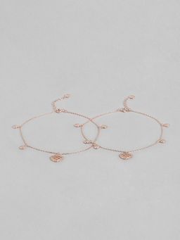 Zavya - Heart Charm Rose Gold Plated 925 Sterling Silver Anklets