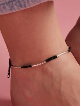 Zavya - Black Dhaga Rhodium Plated 925 Anklet