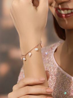 Zavya - Twinkling Leaves and Cute Pearls Charm 925 Silver Bracelet