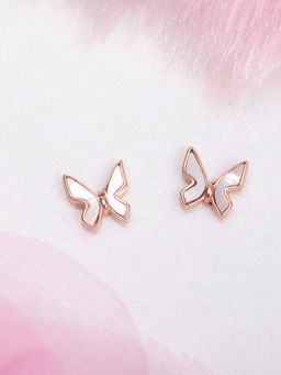 Zavya - White Butterfly Rose Gold Plated 925 Sterling Silver Studs