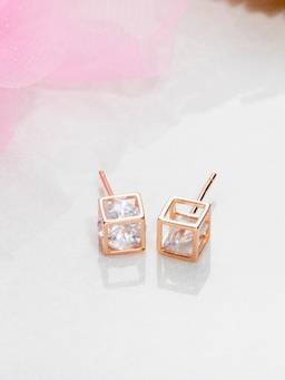 Zavya - Cube Rose Gold Plated 925 Sterling Silver Studs