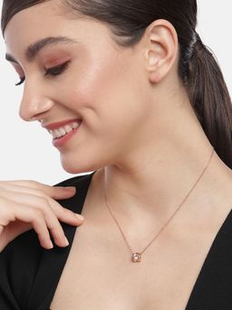 Zavya - Cz Cuboid Rose Gold Plated 925 Sterling Silver Necklace
