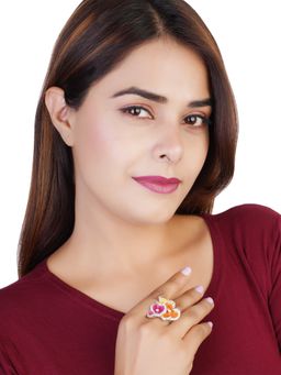 Estele - Rhodium Plated Twisted Flower Designer Finger Ring for Women