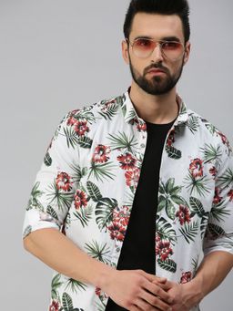 SHOWOFF - Men Casual Cotton Printed Slim Fit Shirts-white