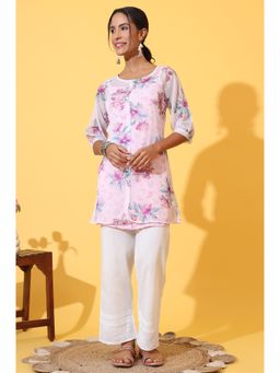 Aurelia - Women Pink Floral Printed Chiffon Kurti with Inner Top (Set of 2)