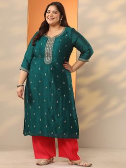 Extra love by Libas - Embroidered Silk blend Straight Kurta for Women