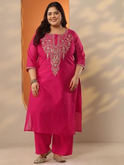 Extra love by Libas - Yoke Design Silk blend Straight Kurta for Women - Pink