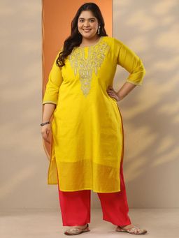 Extra love by Libas - Yoke Design Silk blend Straight Kurta for Women - Mustard
