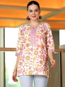 Libas - Floral Printed Cotton Straight Kurti for Women