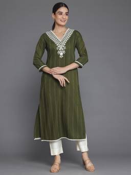 Libas - Embroidered Silk Straight Kurta for Women