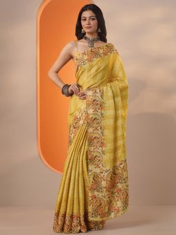 Libas - Woven Design Silk blend Saree with Unstitched Blouse for Women - Yellow
