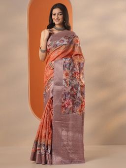 Libas - Printed Silk blend Saree with Unstitched Blouse for Women