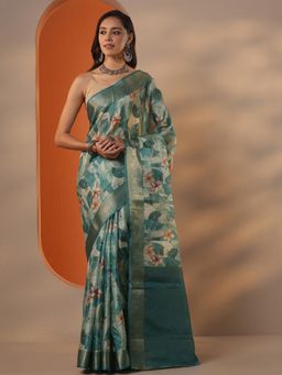 Libas - Floral Printed Kota Saree with Unstitched Blouse for Women
