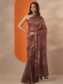 Libas - Printed Chinon Saree with Unstitched Blouse for Women