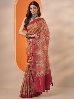 Libas - Floral Printed Chinon Saree with Unstitched Blouse for Women