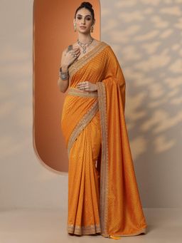 Libas - Printed Silk Blend Saree with Unstitched Blouse for Women - Mustard