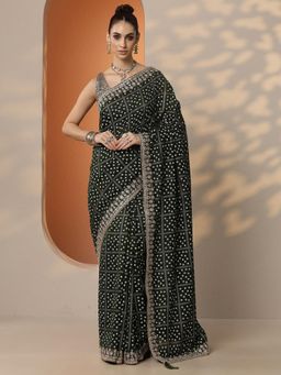 Libas - Printed Silk Blend Saree with Unstitched Blouse for Women - Green