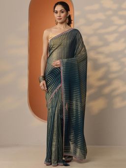 Libas - Striped Pure Georgette Saree with Unstitched Blouse for Women