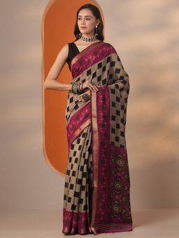 Libas - Printed Silk blend Saree with Unstitched Blouse for Women - Pink