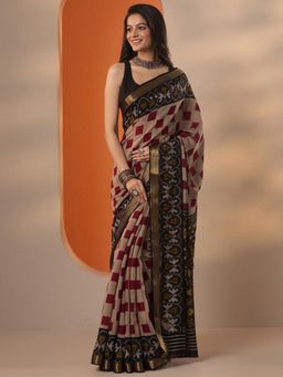 Libas - Printed Silk blend Saree with Unstitched Blouse for Women - Black