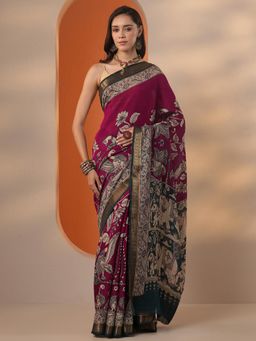 Libas - Ethnic motifs Silk blend Saree with Unstitched Blouse for Women - Pink