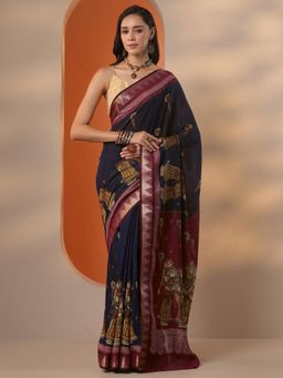 Libas - Ethnic motifs Silk blend Saree with Unstitched Blouse for Women - Blue
