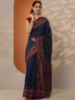 Libas - Woven Silk Blend Saree with Unstitched Blouse for Women - Navy Blue