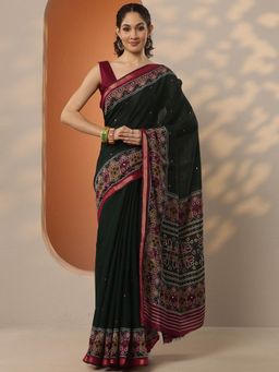 Libas - Woven Silk Blend Saree with Unstitched Blouse for Women - Green