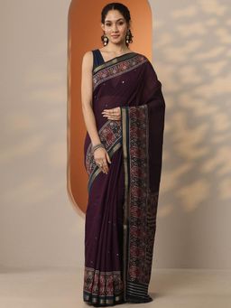 Libas - Woven Silk Blend Saree with Unstitched Blouse for Women - Burgundy