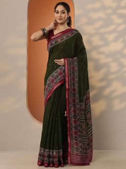 Libas - Woven Silk Blend Saree with Unstitched Blouse for Women - Green