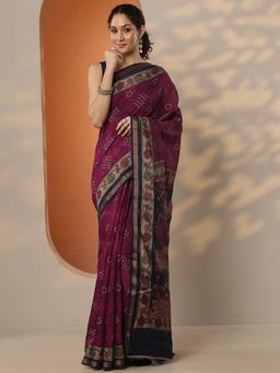 Libas - Printed Silk Blend Saree with Unstitched Blouse for Women - Pink