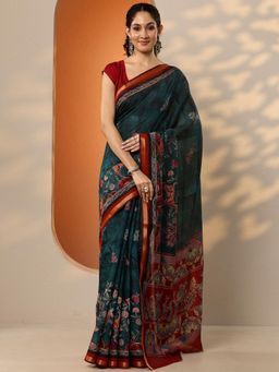 Libas - Floral Printed Silk Blend Saree with Unstitched Blouse for Women