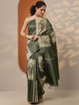 Libas - Woven Silk Blend Saree with Unstitched Blouse for Women - Green