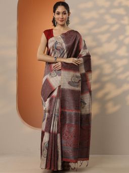 Libas - Woven Silk Blend Saree with Unstitched Blouse for Women - Rust