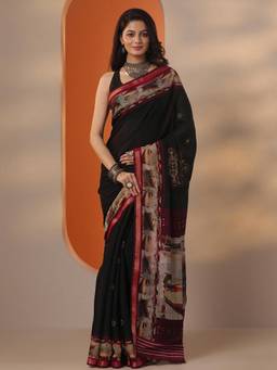 Libas - Embroidered Silk blend Saree with Unstitched Blouse for Women