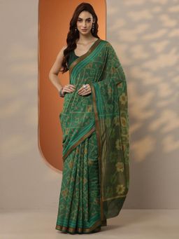 Libas - Printed Silk Blend Saree with Unstitched Blouse for Women